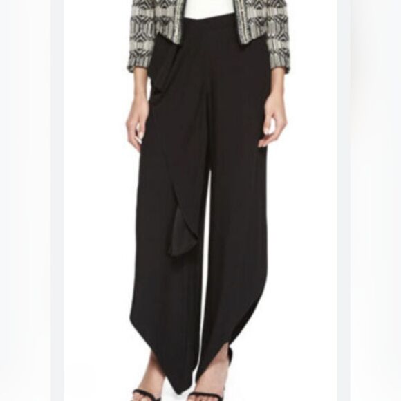 Haute Hippi Black Drape Front Asymmetrical Crepe Pants Women's 6 Comfy EUC - Picture 1 of 10